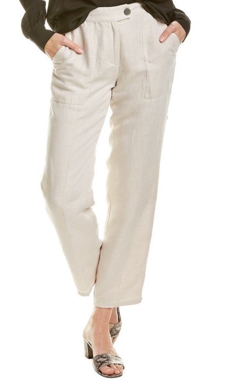 NWT Brochu Walker Linen Manor Ankle Pants — XS Beige High-Waist Wide-Leg Basic
